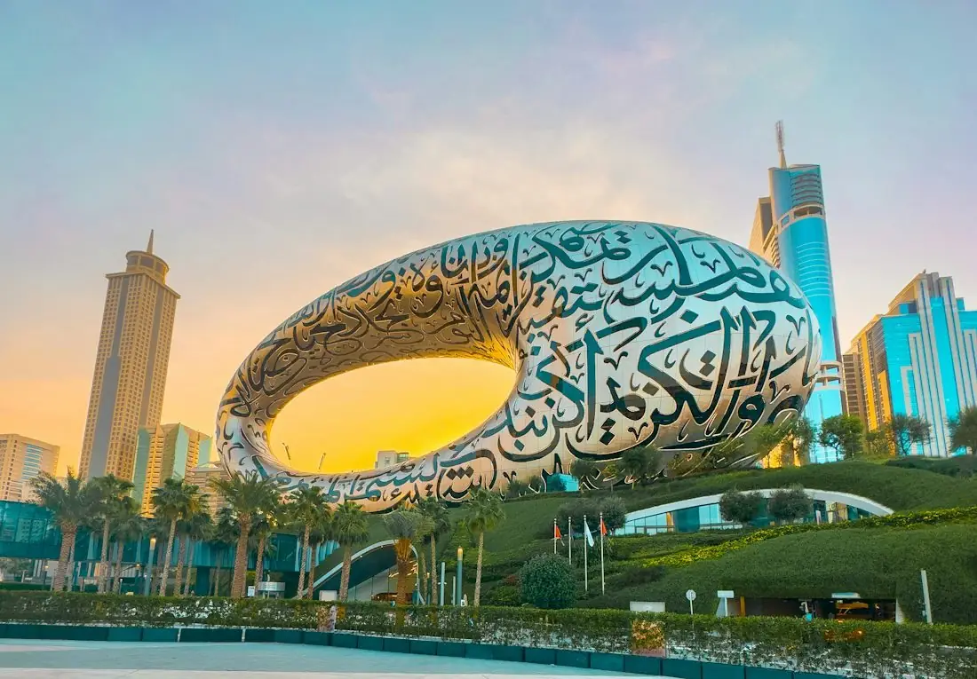 The Museum of the Future in Dubai at golden hour